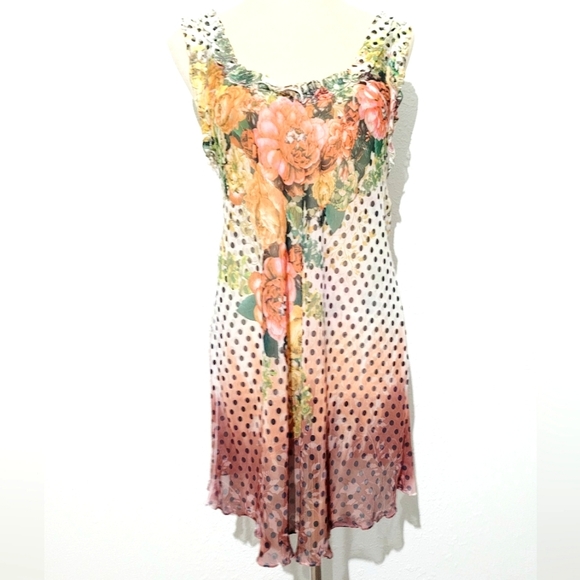 T Party Womans Sheer Slip Ruffle Dress Made In USA Floral Polka-dot Size Large - Picture 1 of 10
